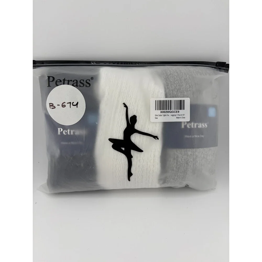 NEW Petrass Cotton Tights Girls 9-10 Years Cable Knit Seamless Dance - 3 Pack